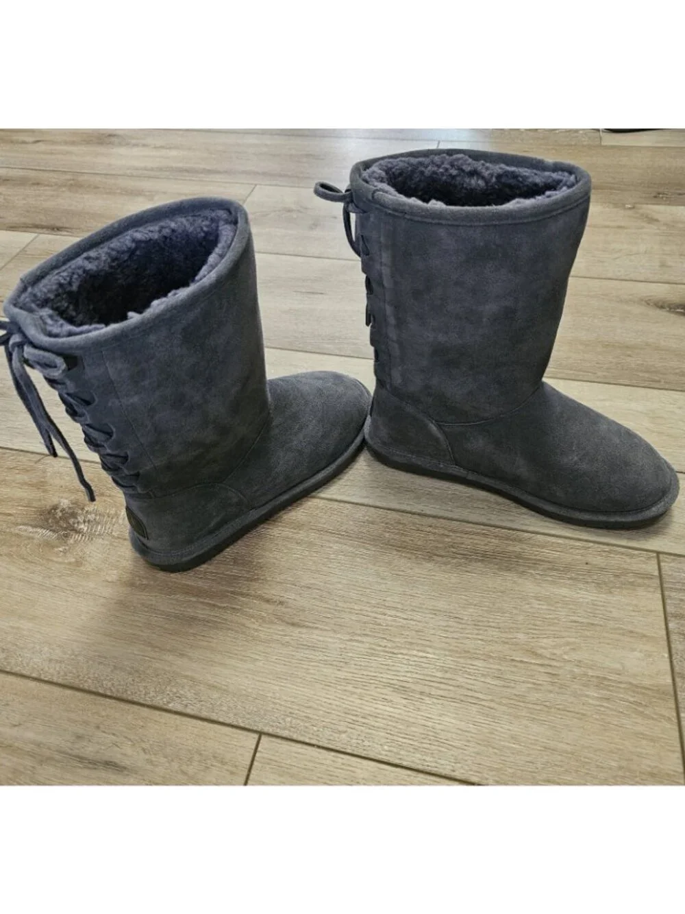 Bearpaw Phyllis II Suede Charcoal Lace up Back Womens Boots Size US 11